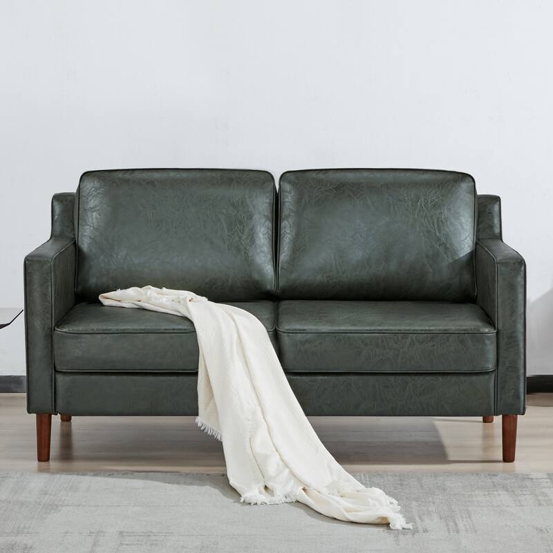 Artdeco Home - Sedona Modern Loveseat Sofa, Faux Linen / Vegan Leather Couch