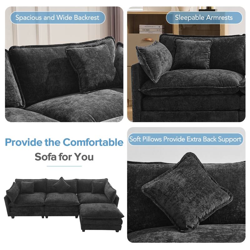 112.2" Modern L-Shaped 4-Seat Sectional Sofa with Removable Ottoman, 5 Plush Pillows, and Sturdy Construction