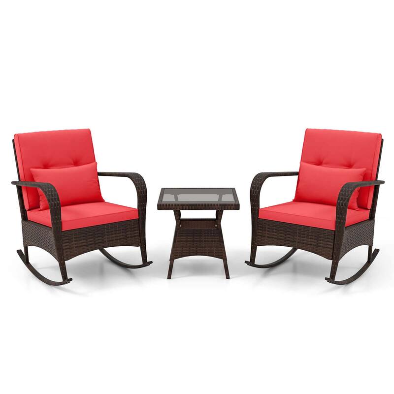 Costway 3 PCS Rocking Bistro Set with Removable Cushions & Tempered - See Details