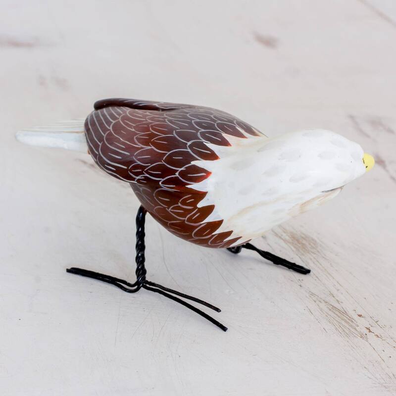 NOVICA Handmade Inquisitive Bald Eagle Ceramic Figurine (Guatemala) - 5.0 " L x 2.8" W x 2.4 " D