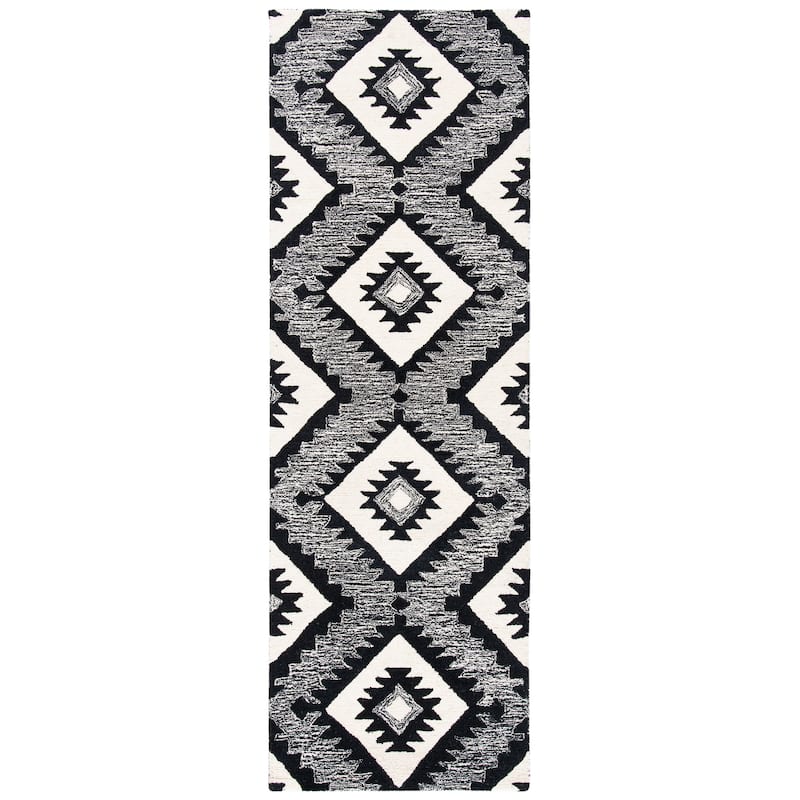 SAFAVIEH Handmade Aspen Marieta Bohemian & Eclectic Tribal Wool - 2' 3" x 11' 7" - Charcoal/Black - Runner
