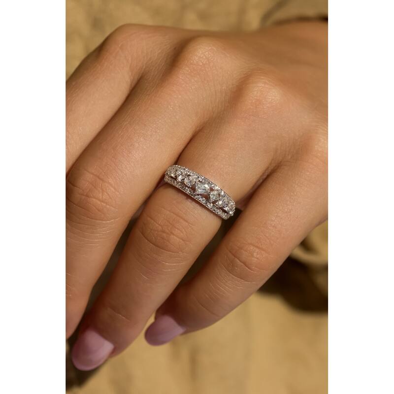 Kobelli 1 Carat Natural Diamond 10k Gold Mixy Triple Strand Diagonal Ring