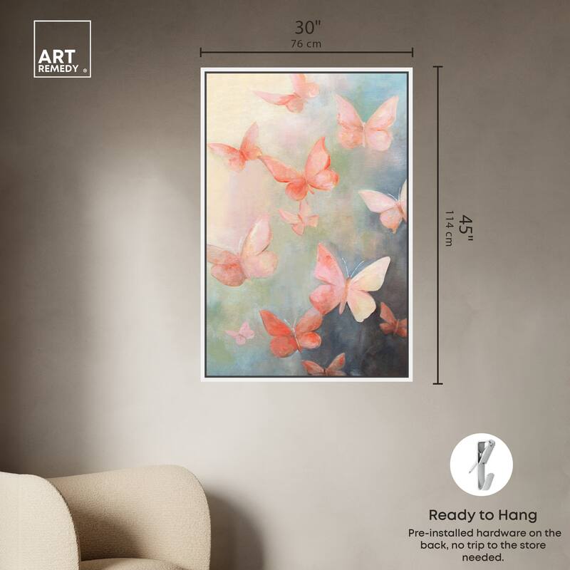 Art Remedy Peaceful Butterflies Framed Butterfly 1 Piece Canvas Wall Art
