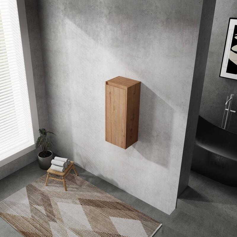 Modern Wall-Mounted Bathroom Side Cabinet with Soft-Close Doors, Floating Design, 6 Storage Compartments, 12-Inch Width