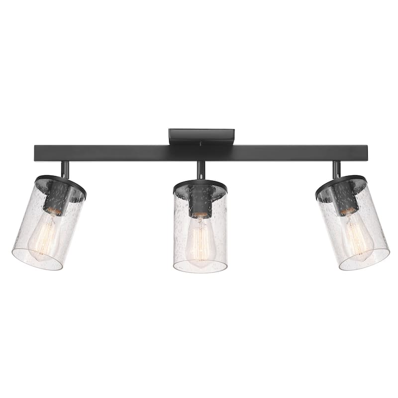 24" 3-Light Track Lighting, Matte Black, Seeded Glass Shades, Pivoting Track Heads - 4.7"