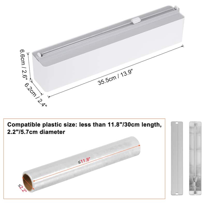 14"x2.6" Plastic Wrap Dispenser with Cutter and Magnetic Bottom, Gray - Gray