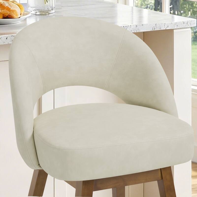 Upholstered Swivel Counter Height Bar Stools with Cutout Back and Solid Wood Frame - 38.2"H x 22.1"W x 23.6"D