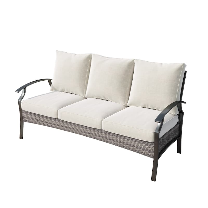 Outdoor Patio 3-Seat Wicker Sofa