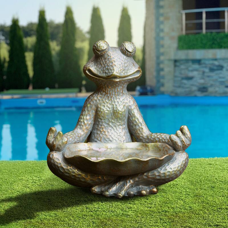 Bronze 28" H MGO Wealth Stacked Frog Statue Zen-style Coastal-style Sculpture Indoor Outdoor Figurine by Glitzhome