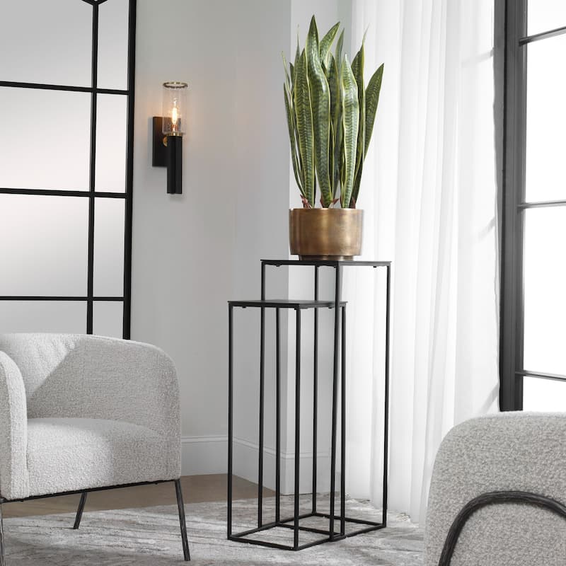 Set of 2 Black Square Nesting Pedestal Tables 40"