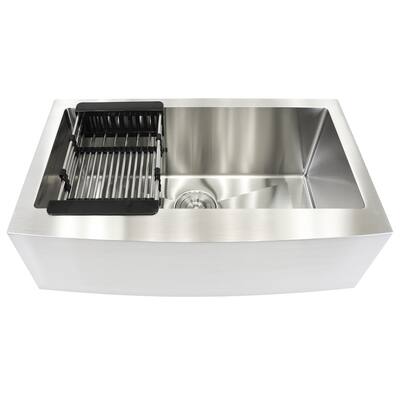 KBV 30 in. x 20 in, Farmhouse Apron-Front Single Bowl 18 Gauge Brushed Stainless Steel Kitchen Sink with Accessories - 30 x 20