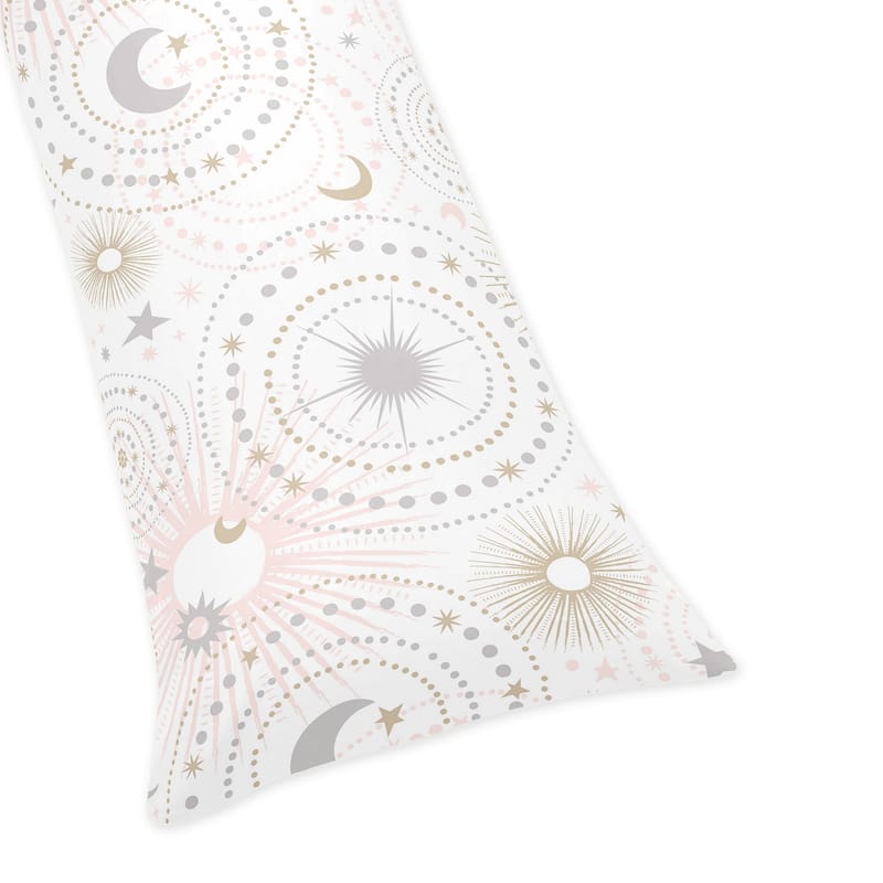 Sweet Jojo Designs Blush Pink, Gold, and Grey Star and Moon Celestial Collection Body Pillow Case (Pillow Not Included)