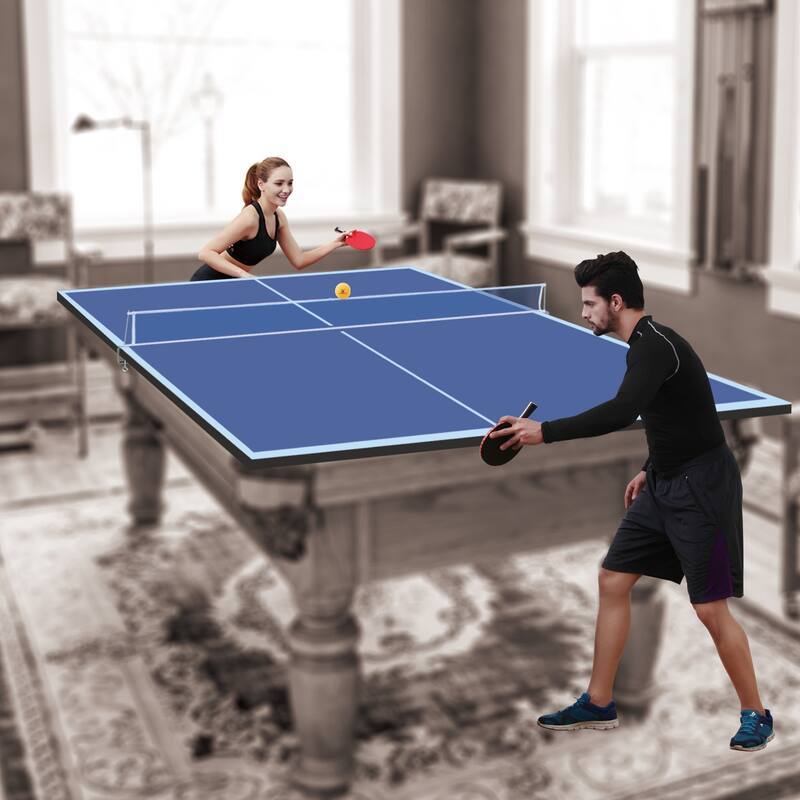 108”L x 60”W Blue Foldable Table Tennis Conversion Top with Net and EVA Foam Pads - 108”L x 60”W