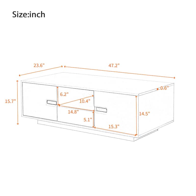 Modern High Glossy Rectangle Coffee Table with Storage Space and16 Color LED Lights
