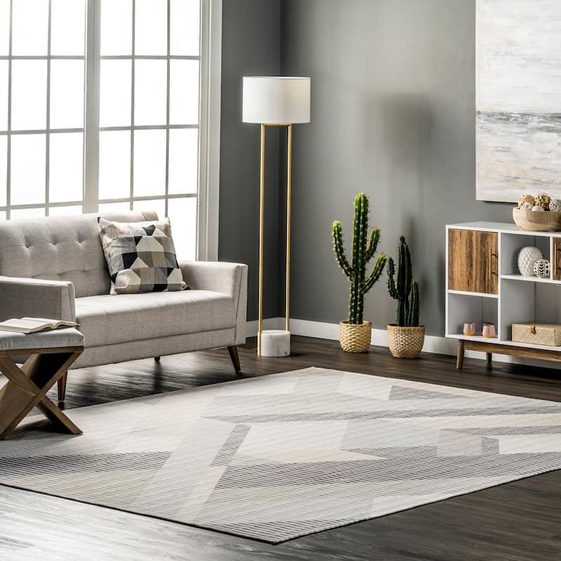 Nuloom Alesha SpinClean Modern Striped Machine Washable Area Rug - 4' x 6' - Beige - Rectangle