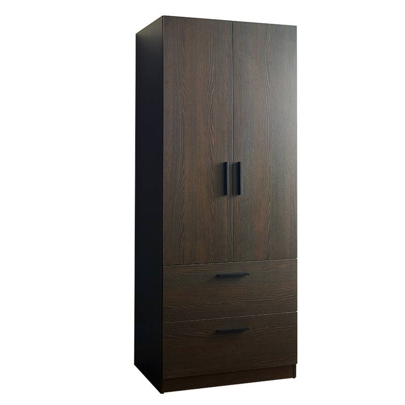 Beak 2 Door Standing Closet, 2 Drawers and Hanging Bars, Farmhouse Brown