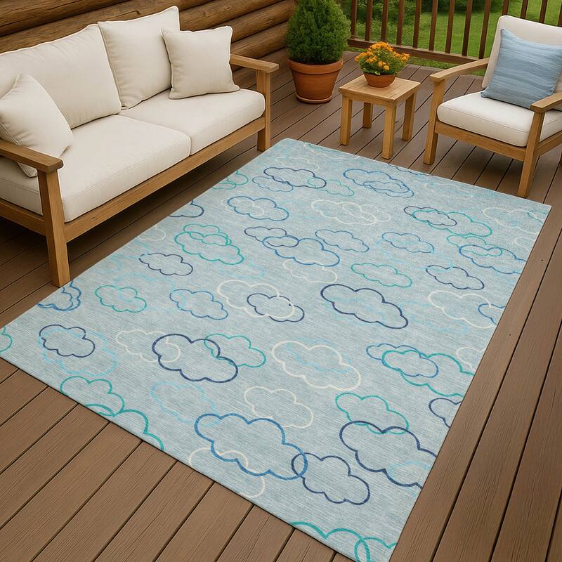 Machine Washable Indoor/ Outdoor Modern Clouds Chantille Rug