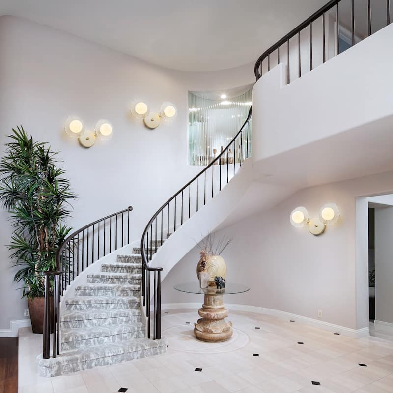 Gold Lotus Leaf Textured Glass Plate Wall Sconce Moon Globe Lampshade