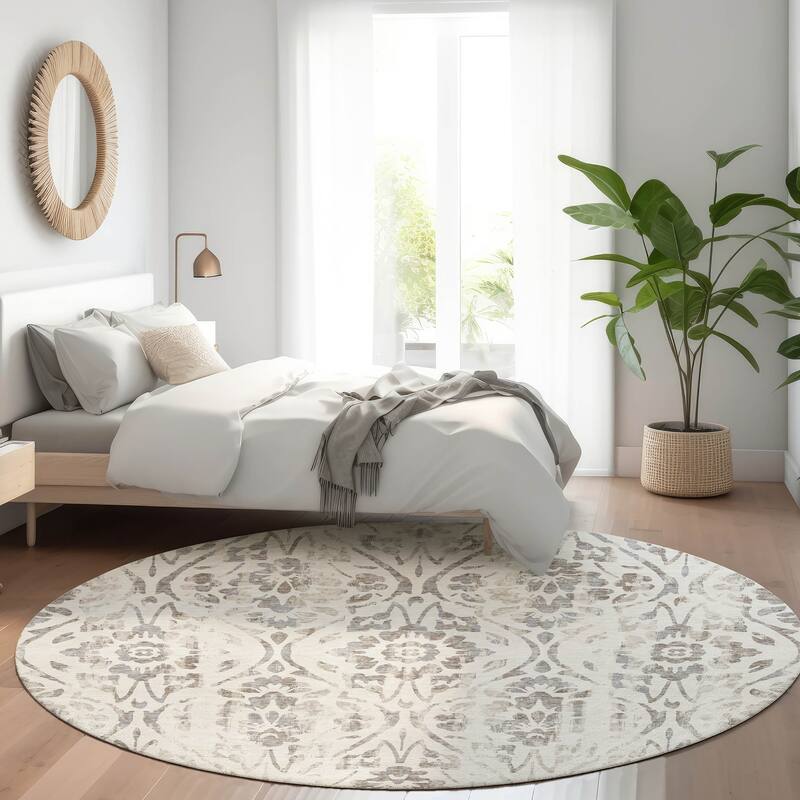 Premium Washable Super Soft Floral Damask Mayfield Rug - Ivory - 8' x 8'