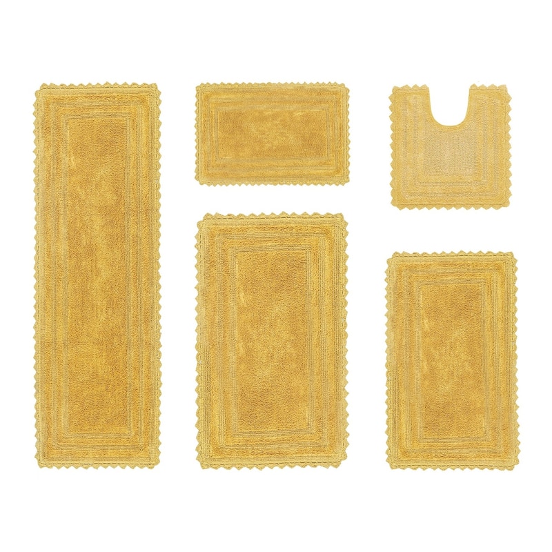 Better Trends Bath Rugs Set 100% Cotton Soft & Water Absorbent Tufted Bathroom Rug for Shower, Sink Bath Mats Lilly Crochet - 5 PC Set 17"x24"|20"x20"|21"x34"|24"x40"|20"x60" - Yellow