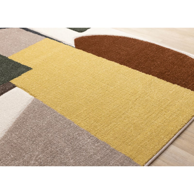 Green Yellow Brown White Blue Geometric High-Traffic Area Rug