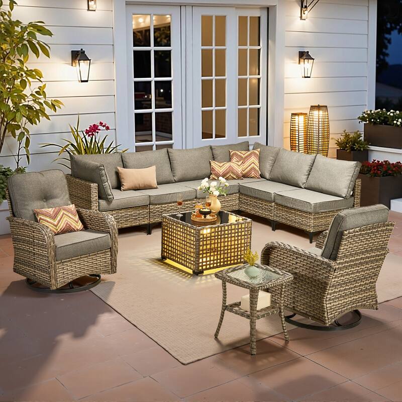 HOOOWOOO 10-piece Outdoor Furniture Wicker Swivel Rocking Chair Set - Dark Grey