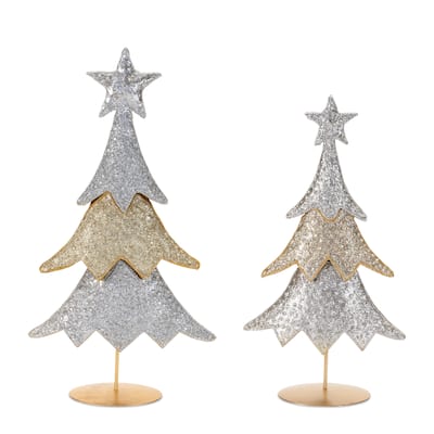Jeweled Metal Christmas Tree (Set of 2) - N/A