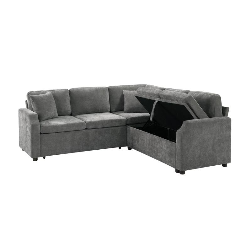 L-Shaped Sectional Upholstered Sleeper Sofa Convertible Pull-out Sofa Bed with Hidden Storage Space, Chenille Fabric