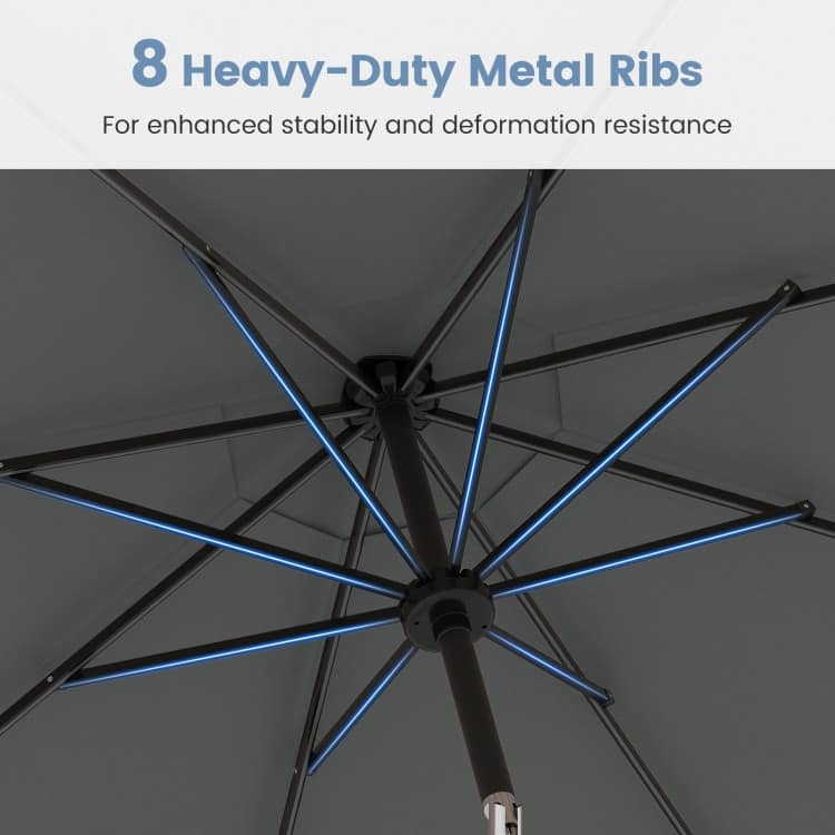 Polyester Metal Solar Patio Umbrella with LED Lights