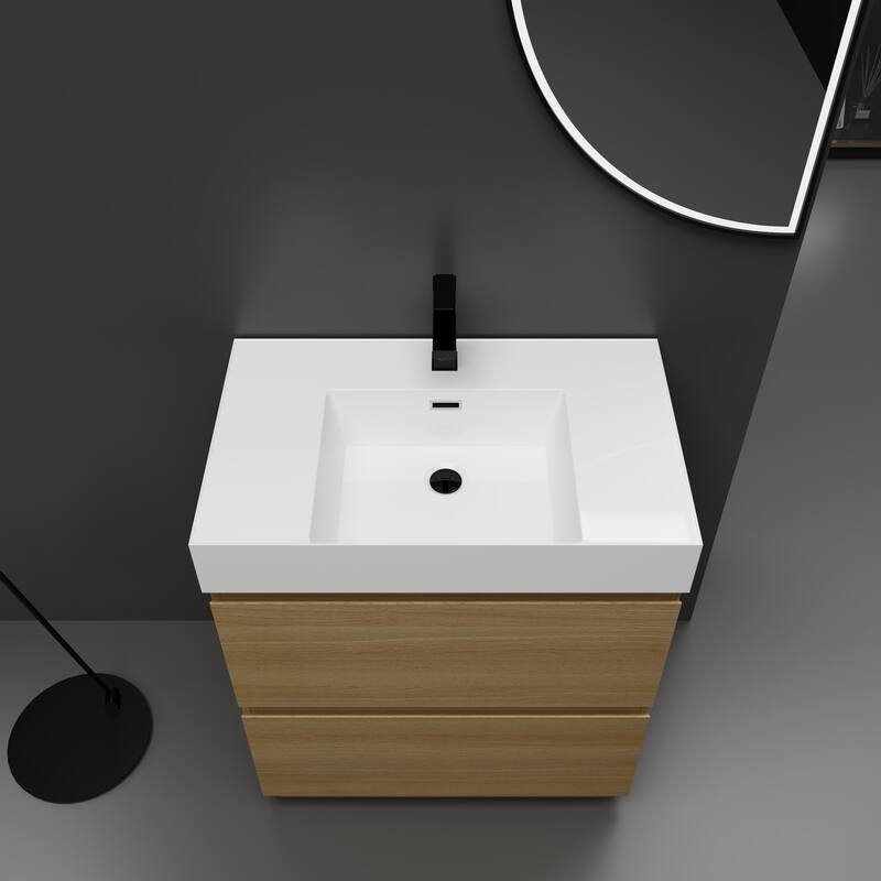 GDFStudio - Lecce Modern Freestanding Bathroom Vanity Set with Resin Sink, 2 Soft Close Drawers & Antirust Hardware