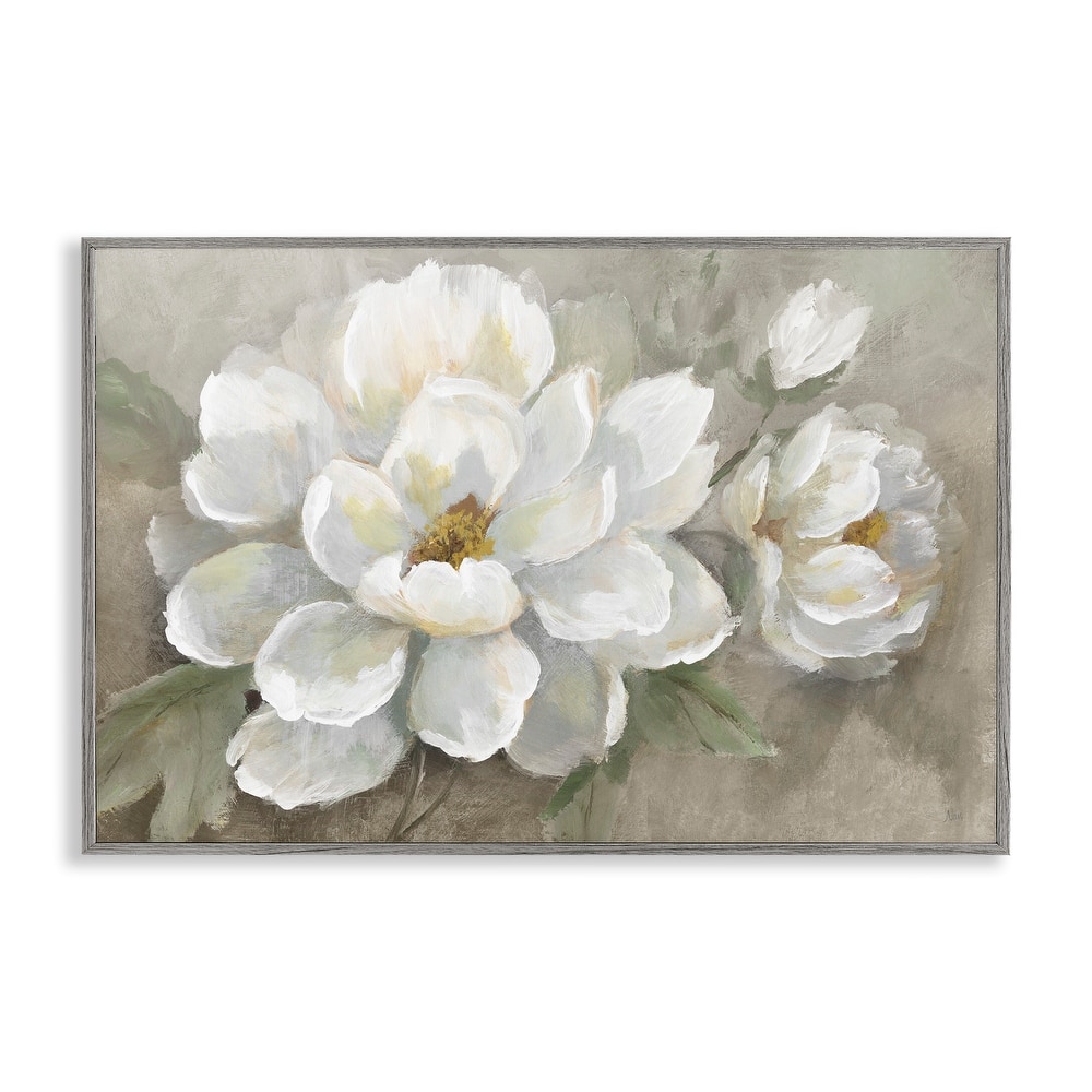 Stupell Blooming Magnolias on Beige Framed Giclee Art Design By Nan