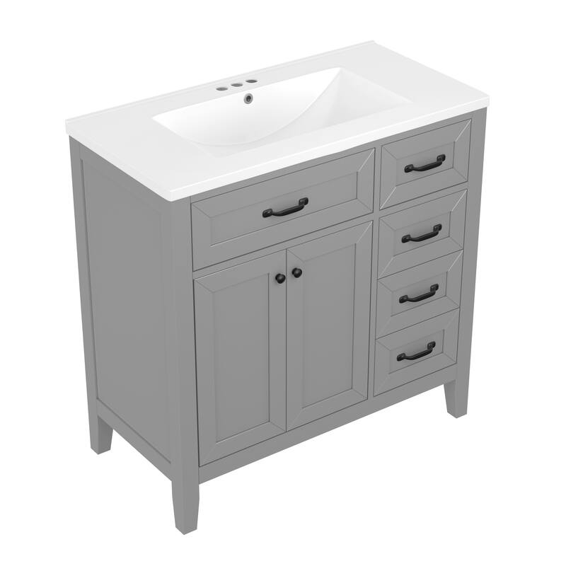 36" Bathroom Vanity with Sink Combo, Gray Bathroom Cabinet with Drawers, Solid Frame and MDF Board