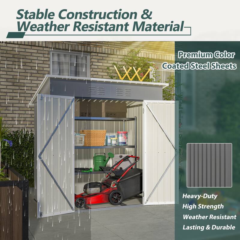 6'x4' Outdoor Steel Storage Shed with Lockable Door and Floor Frame, Garden Tool Shed Grey