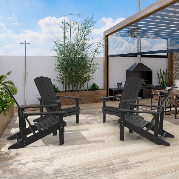 slide 2 of 104, BONOSUKI Patio Adirondack Chair w/Cupholder,Weather Resistant-Set of 4 NightBlack