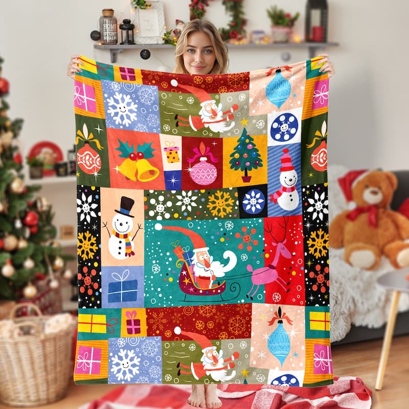 Christmas Throw Blanket Holiday Xmas Gift Fleece Blanket