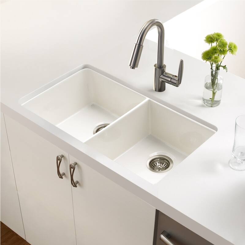Houzer Platus 32-3/16" Undermount Double Basin Fireclay Kitchen Sink