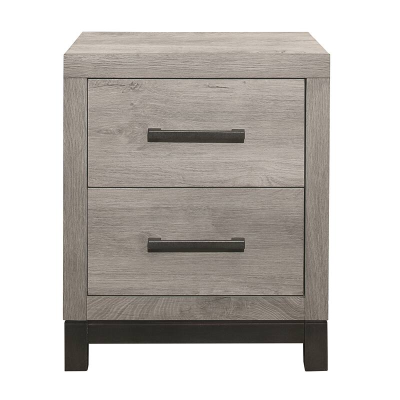 Attractive 1pc Nightstand of 2x Drawers Metal Bar Hardware Premium Melamine Board Wooden Bedroom Furniture