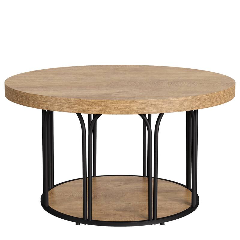 Round Coffee Table, Center Table with Open Storage, Living Room Home Decor Accent Tea Table