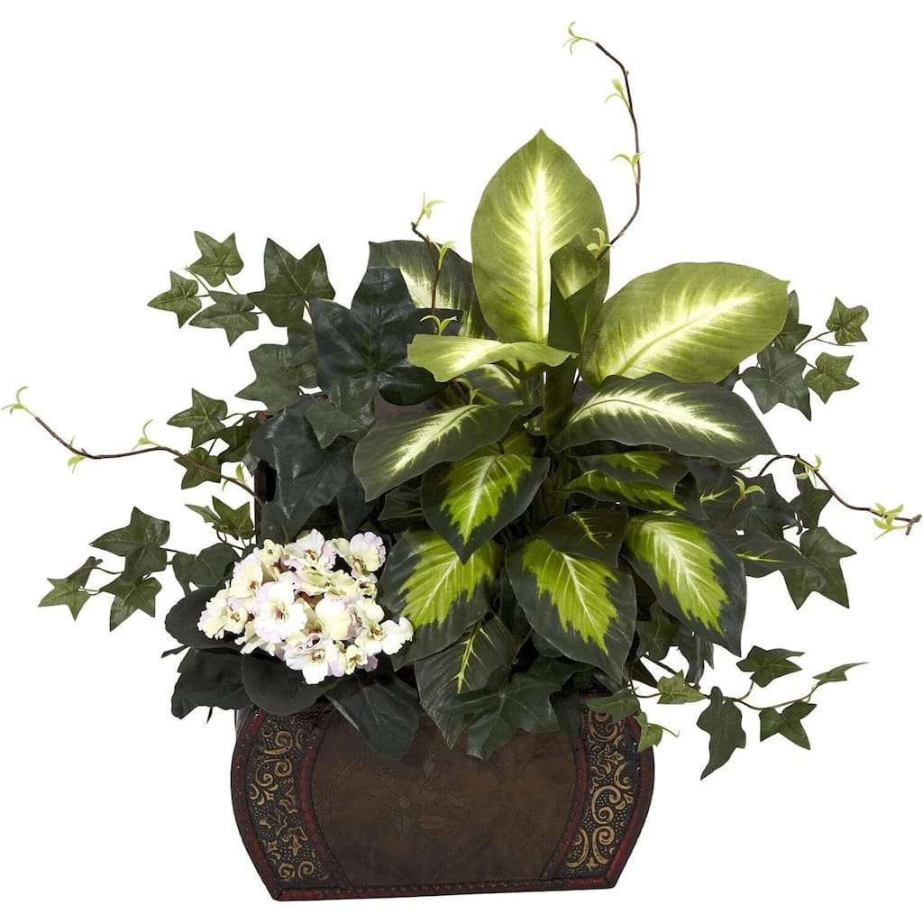 Silk Plants Set - African Violet, Dieffenbachia & Comfort - Home Decor Arrangement - 1.67ft.