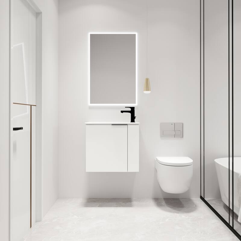 Malwee 22" Floating Bathroom Vanity, Mini Wall Mounted Bathroom Vanity, Single with Ceramic Top and Soft Close Door