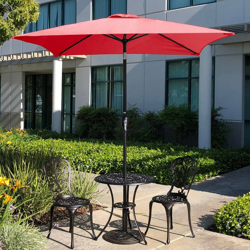 Davee Furniture 6.5' Square Patio Umbrella Outdoor Table Market Umbrella with Tilt/Crank, 4 Ribs (Red)