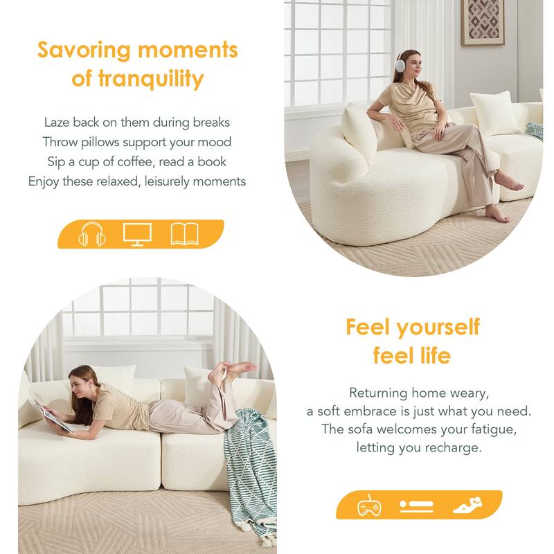 Modular Curved Sectional Sofa, Full Compression 4-Seater Foam Couch, Chenille Boneless Cloud Sofa for Living Room, Bedroom