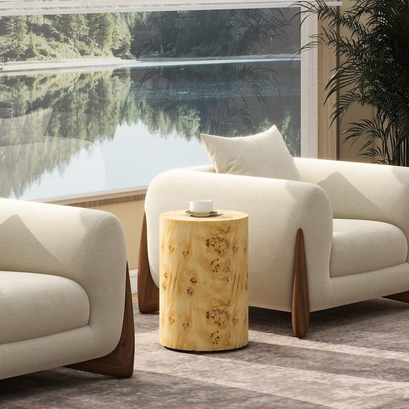 Nebula 22" Burl Wood Round Pillar Accent Side Table