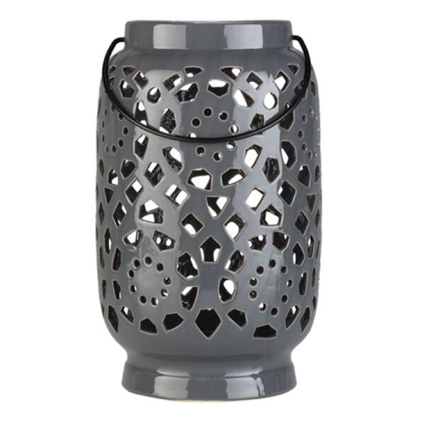 Shop 11 Large Gray Ceramic Indoor Outdoor Lantern With Metal Handle Overstock 17901735