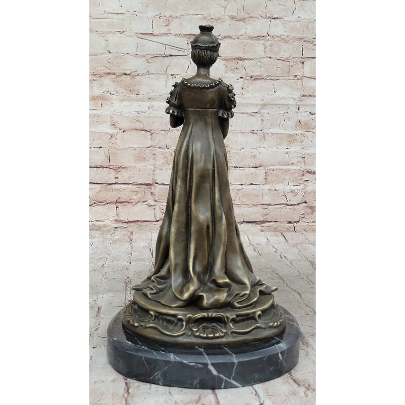 Art Deco Bronze Sculpture Of Queen In Floral Dress - Female Figure By Milo