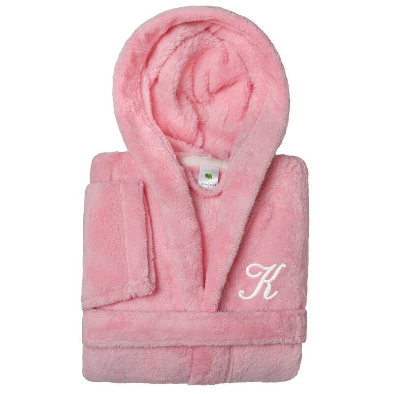 Sweet Kids 100% Polyester SUPER PLUSH Double Brushed Hooded Bathrobe with White Script Monogram - Medium - K