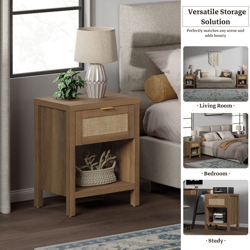 SICOTAS Farmhouse Set of 2 Nightstand with Charging Station and Drawers