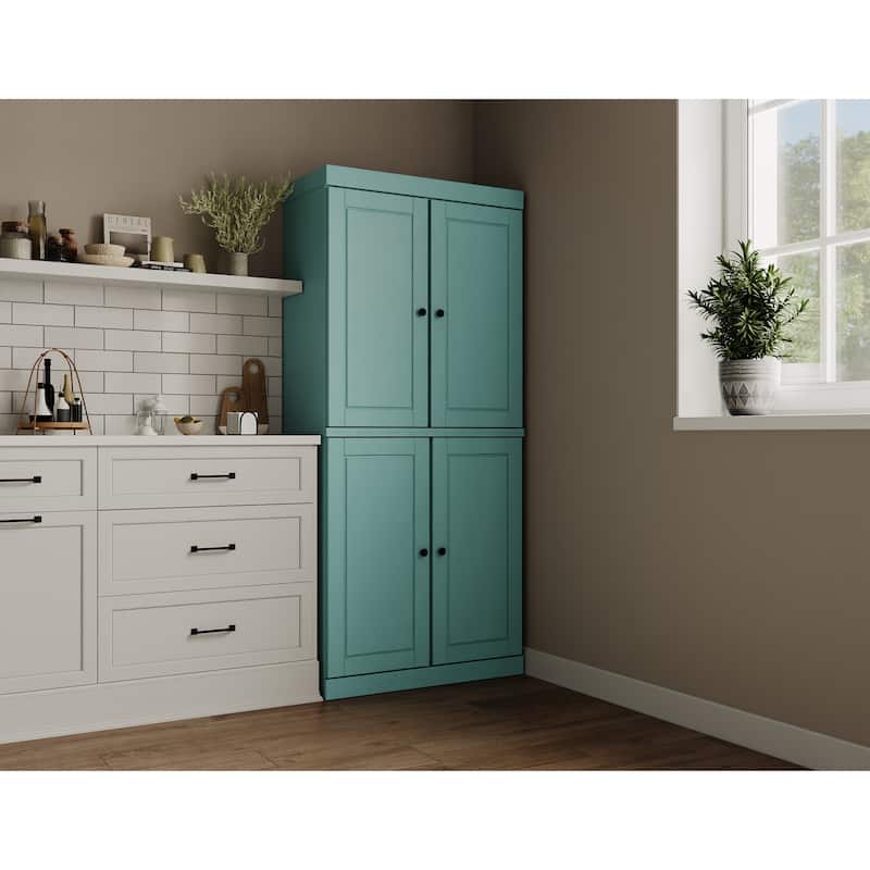 Palace Imports 100% Solid Wood Pantry Cabinet with Frosted, Clear Glass or Solid Doors and Adjustable Shelves