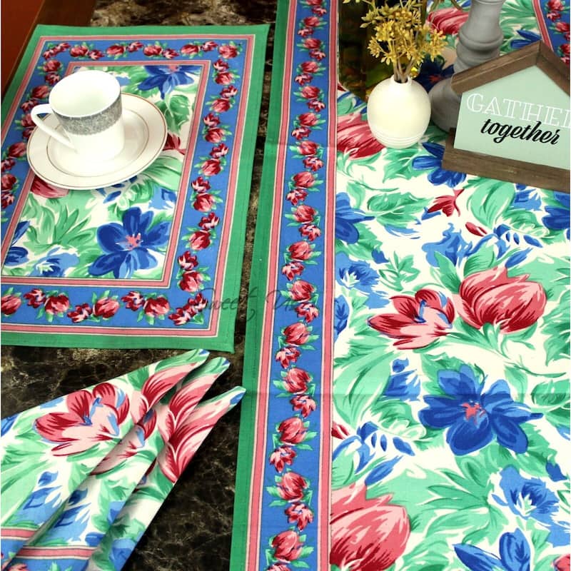 Artsy Brush Stroke Vibrant Floral Cotton Tablecloth Collection - Set of 4 Placemats