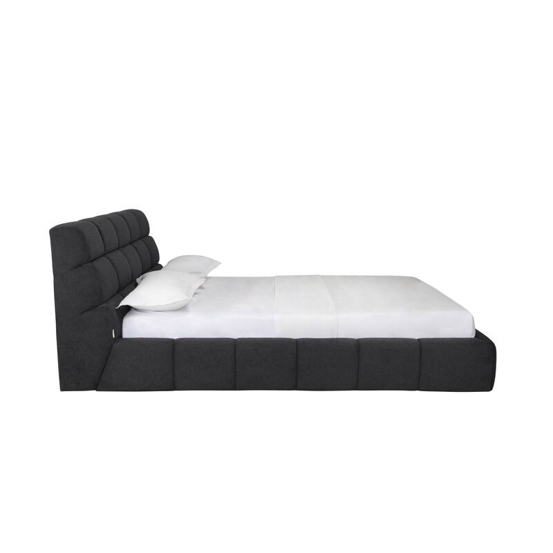 Queen Upholstered Bed - Dark Grey Padded Headboard & Base - Modern Bedroom Furniture